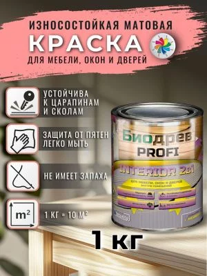 Биодрев PROFI «INTERIOR 2в1» (износостойкая матовая краска для мебели, окон и дверей)